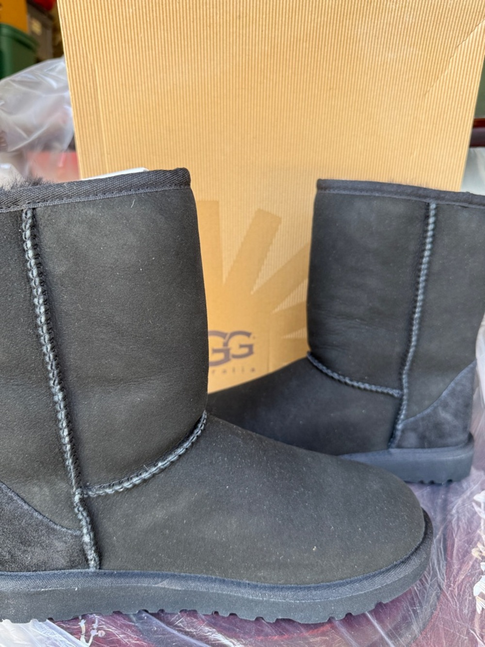 UGG Black Short Classic Suede Boots - Picture 2 of 4